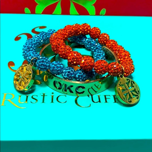 Rustic Cuff Jewelry - 3 Rustic cuff bracelets Emerson blue gold OKC